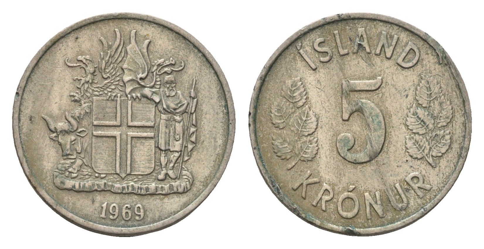 Исландия 5 крон 1969 KM 18 медно-никель 4685-1026
