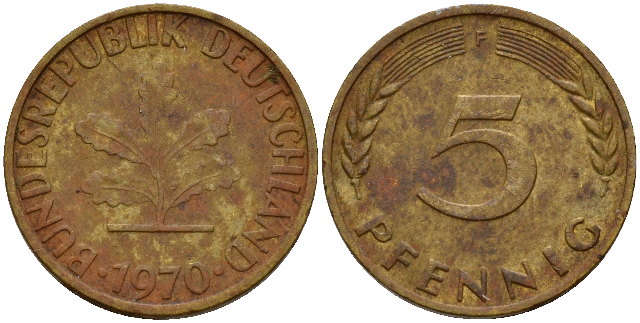 ФРГ 5 пфеннигов 1970 F J.382, KM 107 сталь плакированная латунью    4598-945