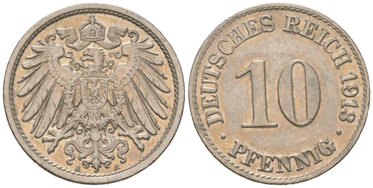 Германия 10 пфеннигов 1913 A KM 12, J. 13 медно-никель 4115-1031