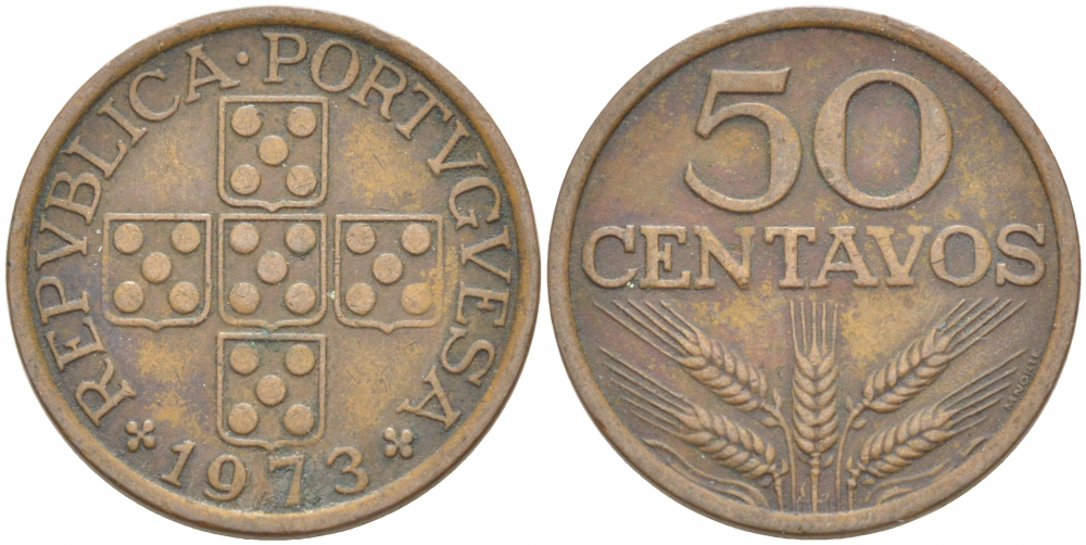 Португалия 50 сентаво 1973 KM 596 бронза 77-736