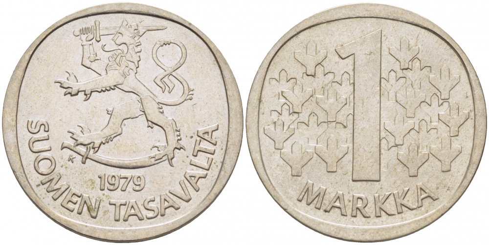 ФИНЛЯНДИЯ 1 МАРКА 1979 K KM 49а медно-никель 3718-852