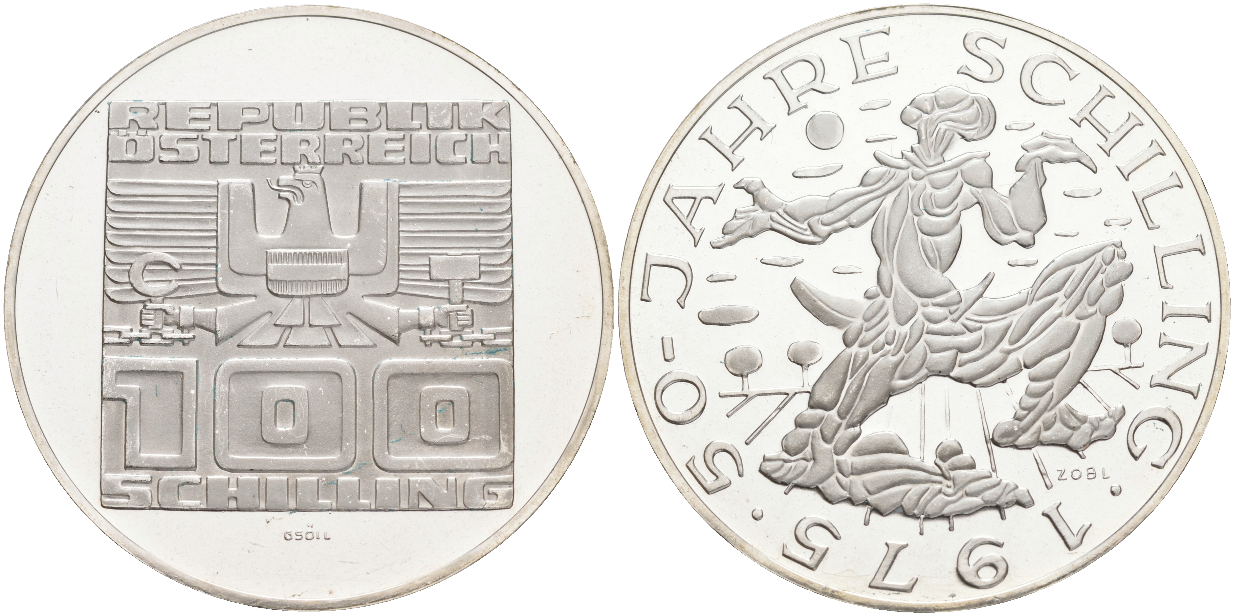 Австрия 100 шиллингов 1975 50 лет Австрийскому шиллингу KM 2925 серебро PROOF 02-252-14