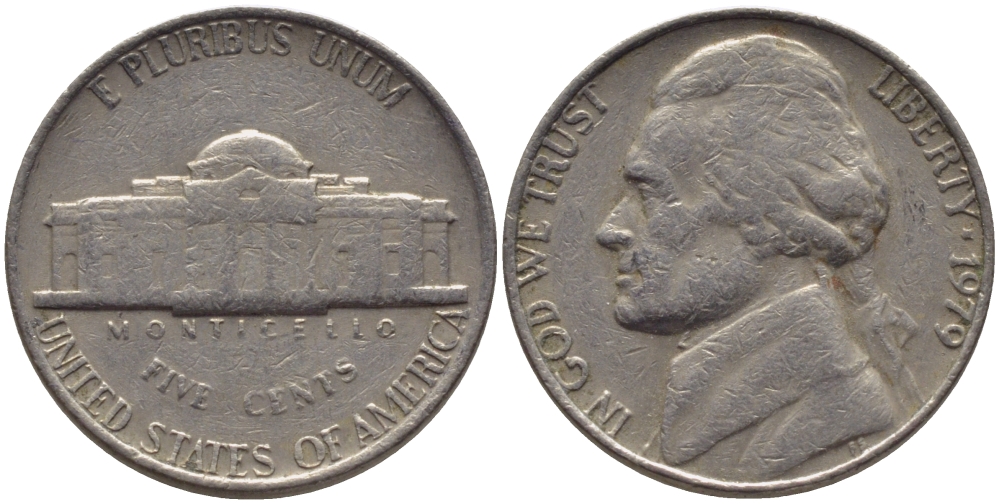 США 5 ЦЕНТОВ 1979 ДЖЕФФЕРСОН KM А192 медно-никель 31-636