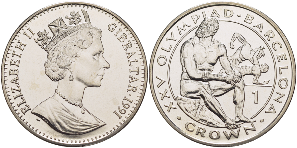 Гибралтар 1 крона 1991 XXV Олимпийские игры 1992 года в Барселоне, бокс KM 71 медно-никель UNC 1084-8-51