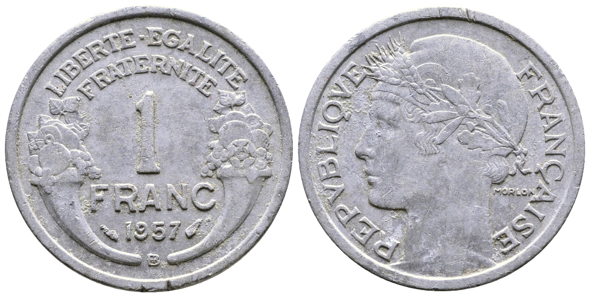 ФРАНЦИЯ 1 ФРАНК 1957 В KM 885а.2 алюминий 51-3841