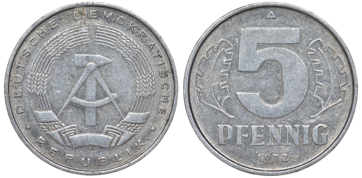 ГДР 5 пфеннигов 1972 A KM 9.1 алюминий 62-246