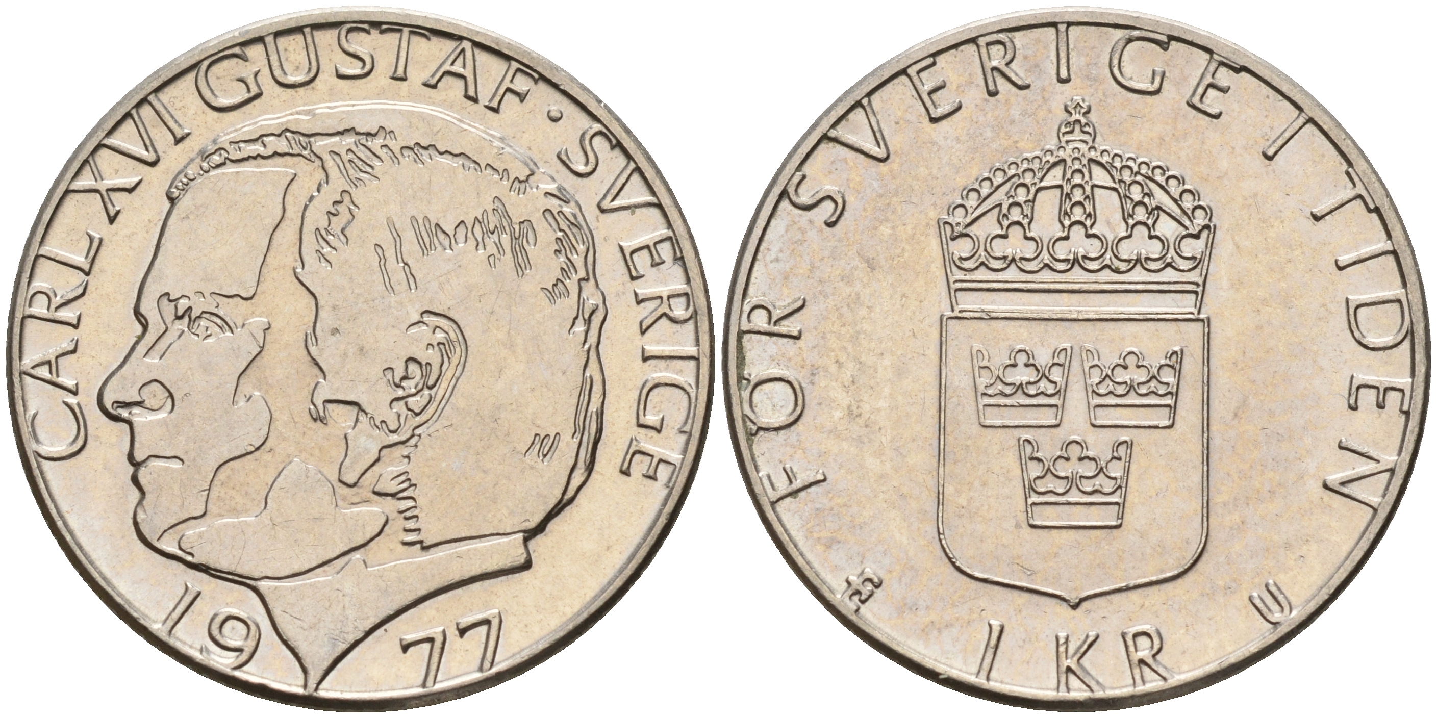 Швеция 1 крона 1977 U Карл XVI Густав (1973- ) KM 852 медь плакированная медно-никелем 4161-642