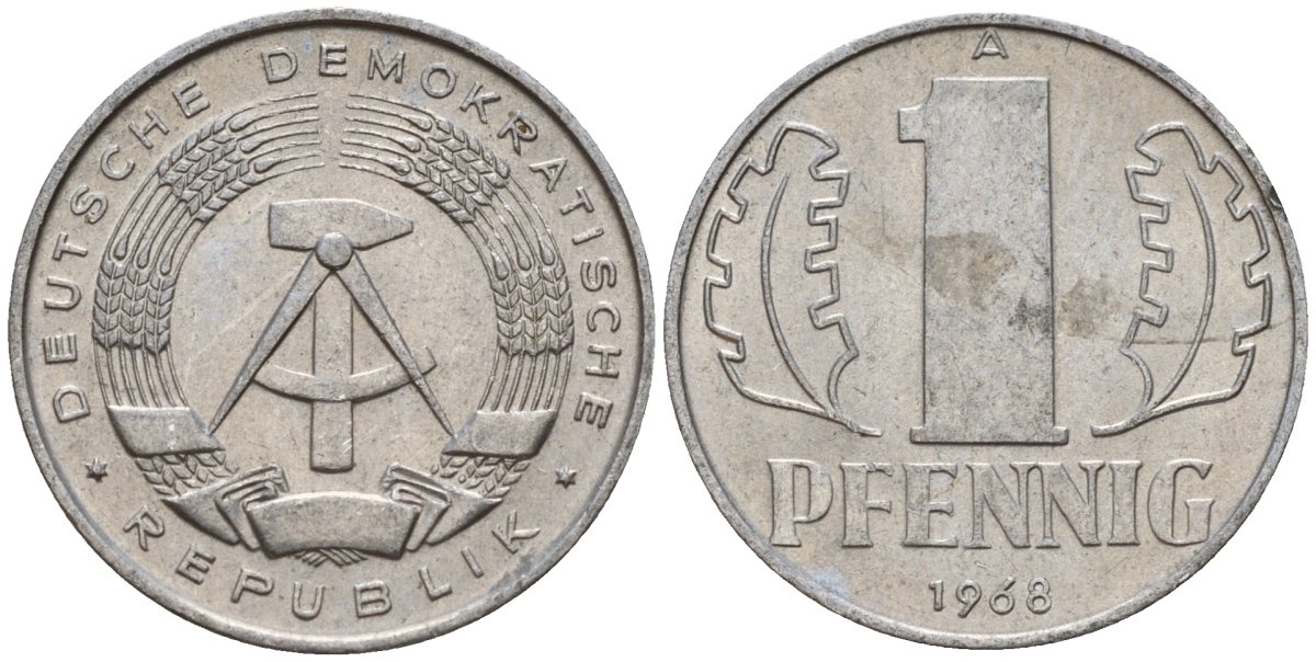 ГДР 1 пфенниг 1968 A KM 8.1 алюминий 44-1259