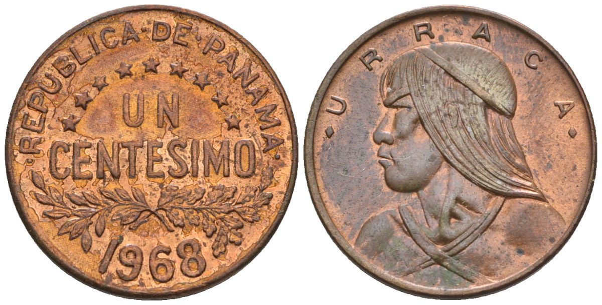 Панама 1 сентесимо 1968  KM 22 бронза  aUNC  4609-822