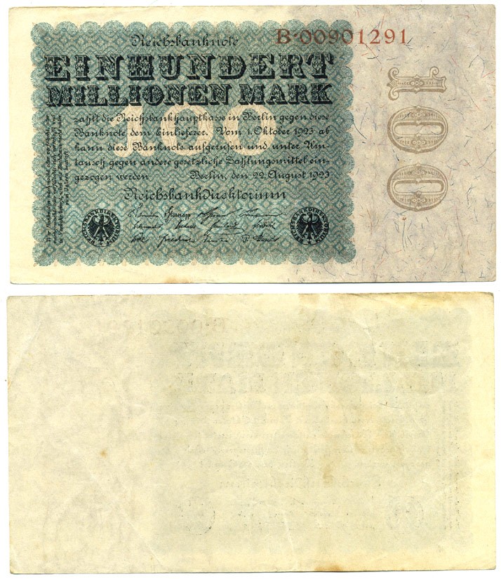 ГЕРМАНИЯ 100000000 МАРОК 1923 Pick 107 бумага 7146-9-1-2