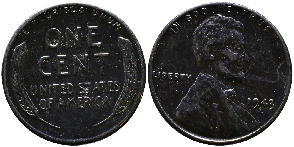 США 1 цент 1943 S (Сан-Франциско), Авраам Линкольн KM 132 a сталь плакированная цинком 4392-149