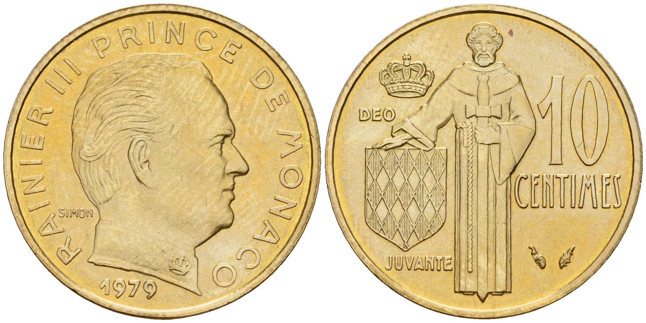 Монако 10 сантимов 1979 Ренье III (1949-2005) KM 142 алюминиевая бронза 4189-241