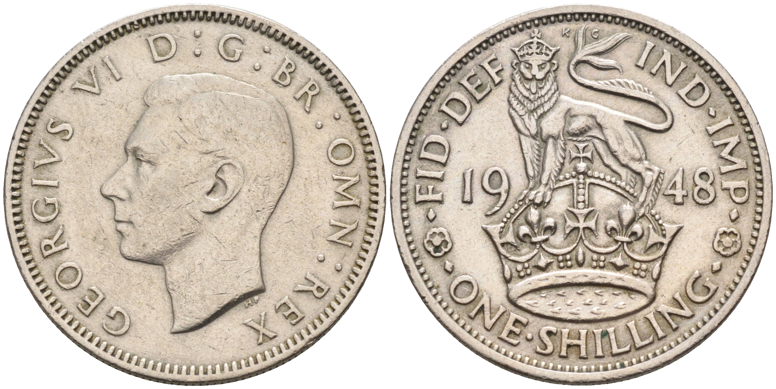 Великобритания 1 шиллинг 1948 Георг VI (1936-1952), Английский герб KM 863, Spink 4105 медно-никель 4591-652