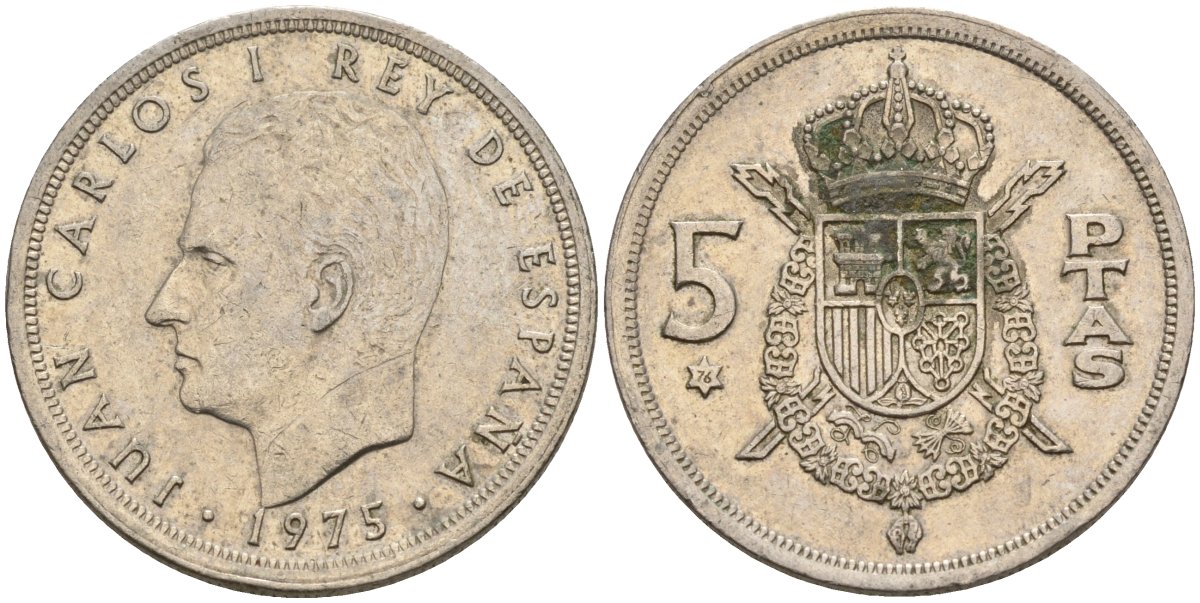 Испания 5 песет 1975 (76) Хуан Карлос I (1975-2014) KM 807 медно-никель 4155-616