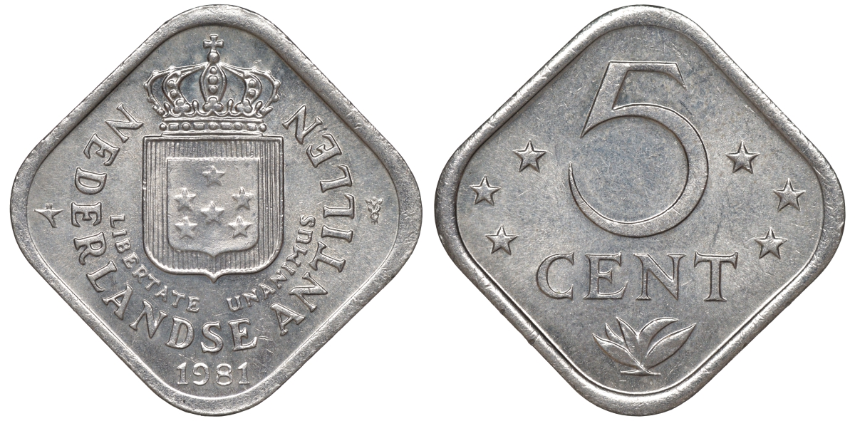 Нидерландские Антилы 5 центов 1981 Беатрикс (1980-2013) KM 13 медно-никель 4610-955