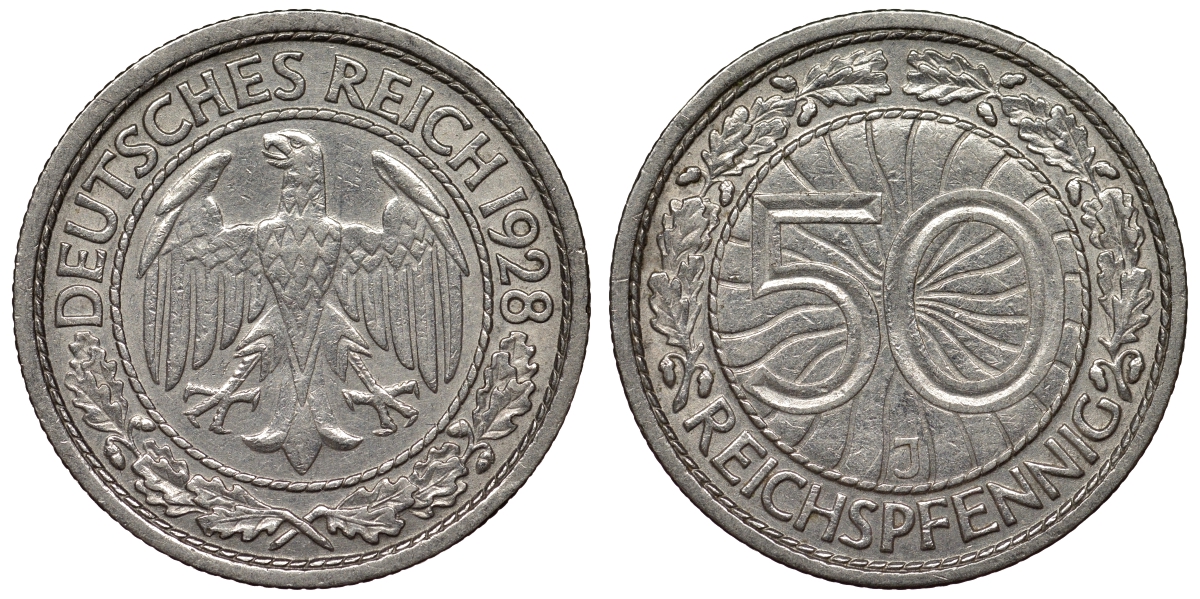 Германия 50 рейхспфеннигов 1928 J KM 49, J. 324 никель 4121-822