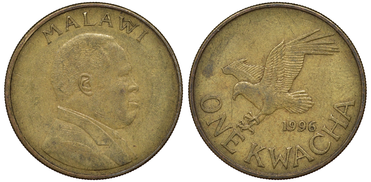 Малави 1 квача 1996 орел KM 28 сталь плакированная латунью 4162-321