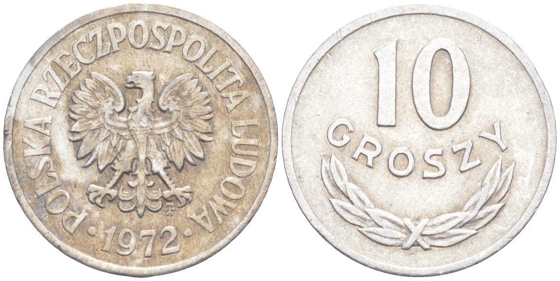 ПОЛЬША 10 ГРОШЕЙ 1972 MW KM АА47 алюминий 99-833