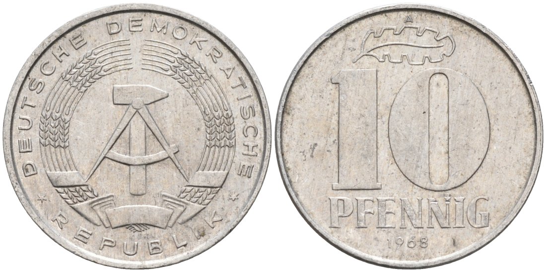 ГДР 10 пфеннигов 1968 А KM 10 алюминий 4571-657