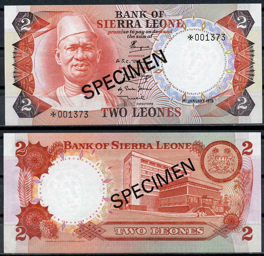 Сьерра-Леоне 50 центов, 1, 2, и 5 емалангени 1978 образец, Specimen, № 001373 Pick 4 s, 5 s, 6 s, 7 s  бумага  UNC (пресс) 451-24-1