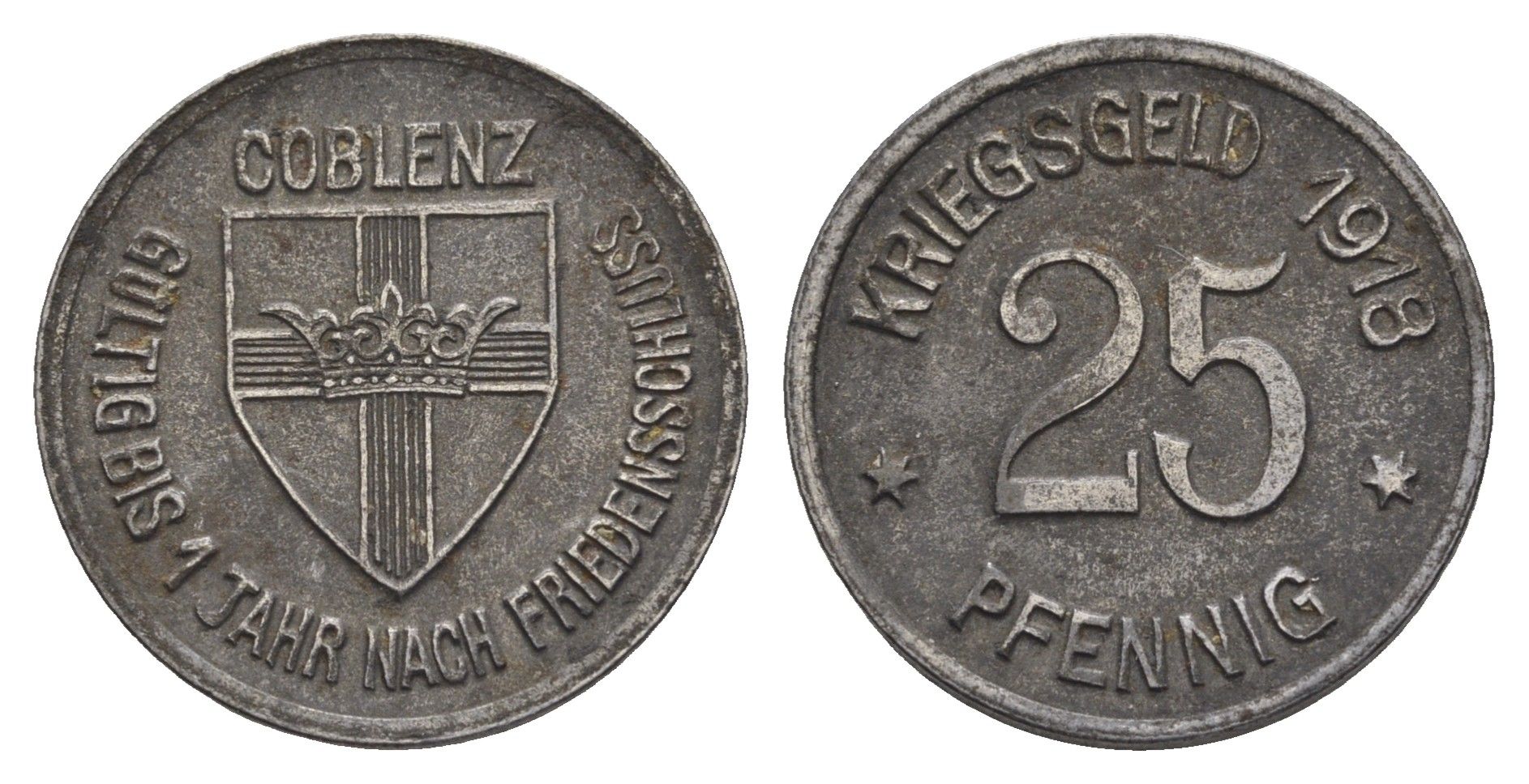 Кобленц 25 пфеннигов 1918 Funck 80.2, Men05 4526.4, Men18 5727.4 железо 4548-1124