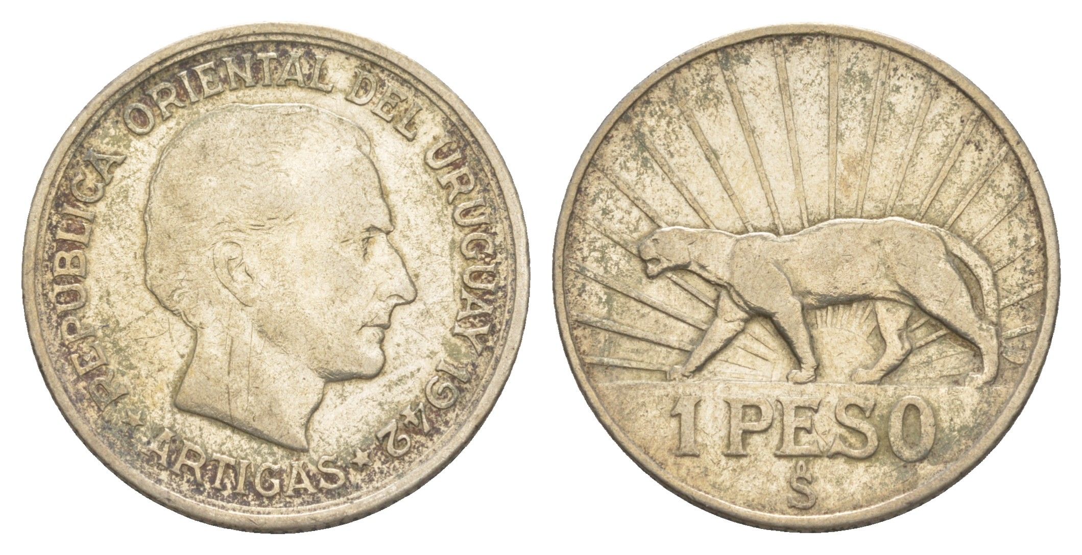 Уругвай 1 песо 1942 Хосе Хервасио Артигас KM 30 серебро 4178-512