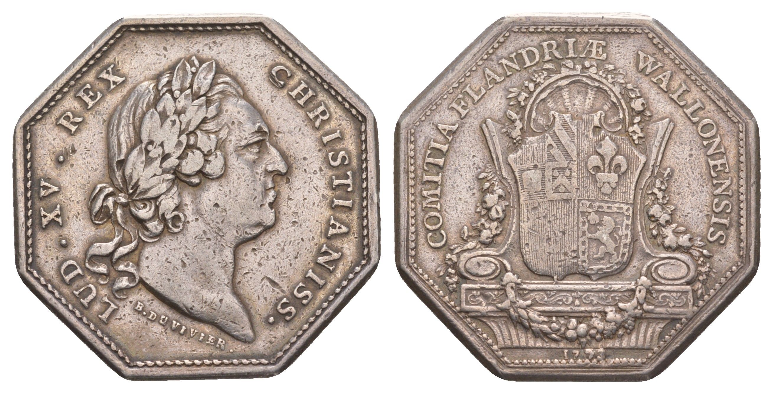 Франция банковский жетон "Валлонская Фландрия" около 1769 года Людовик XV, диаметр 33 мм, вес 17,3 гр серебро 633-523