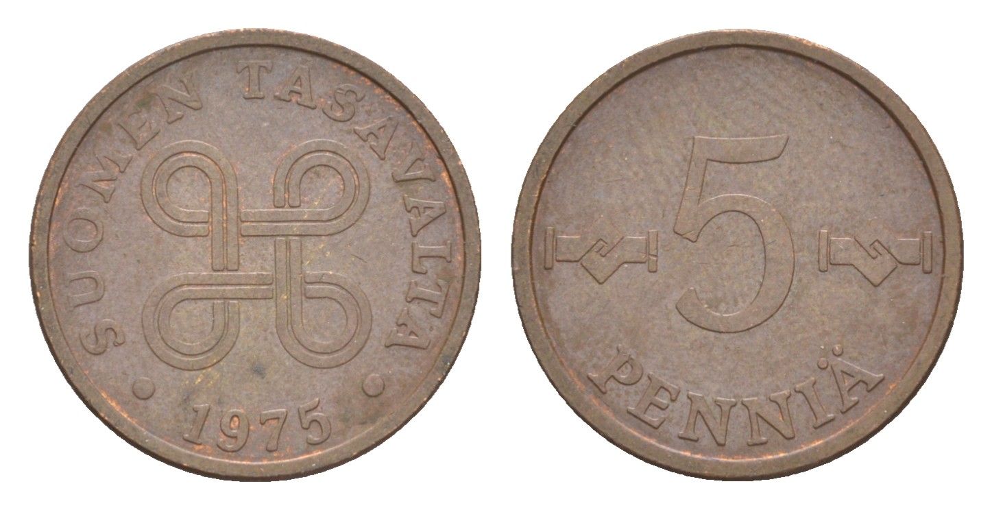 Финляндия 5 пенни 1975 KM 45 медь 4647-266