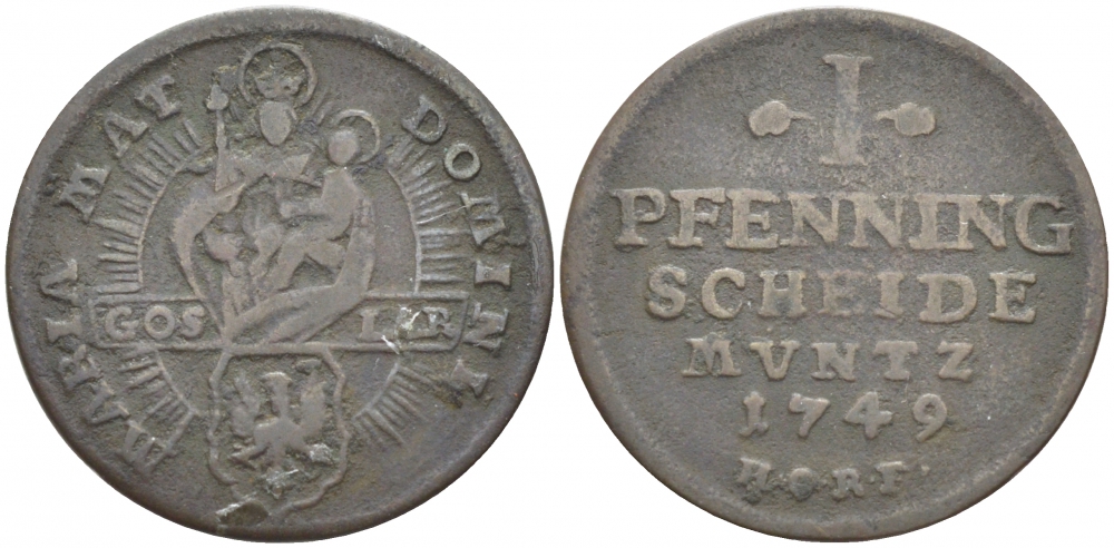 Гослар 1 пфенниг 1749 HCRF KM 107, Kluge 458 A медь 112-1014