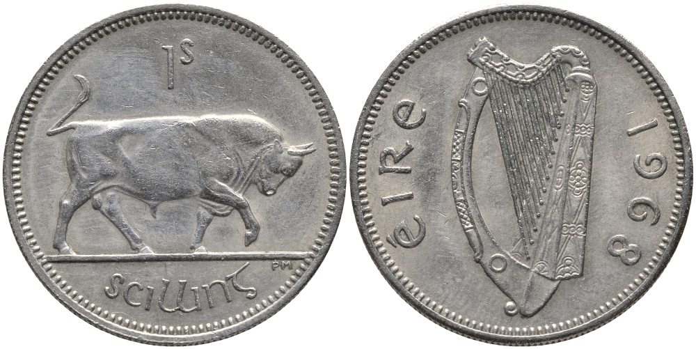 Ирландия 1 шиллинг 1968 бык KM 14а медно-никель 89-652