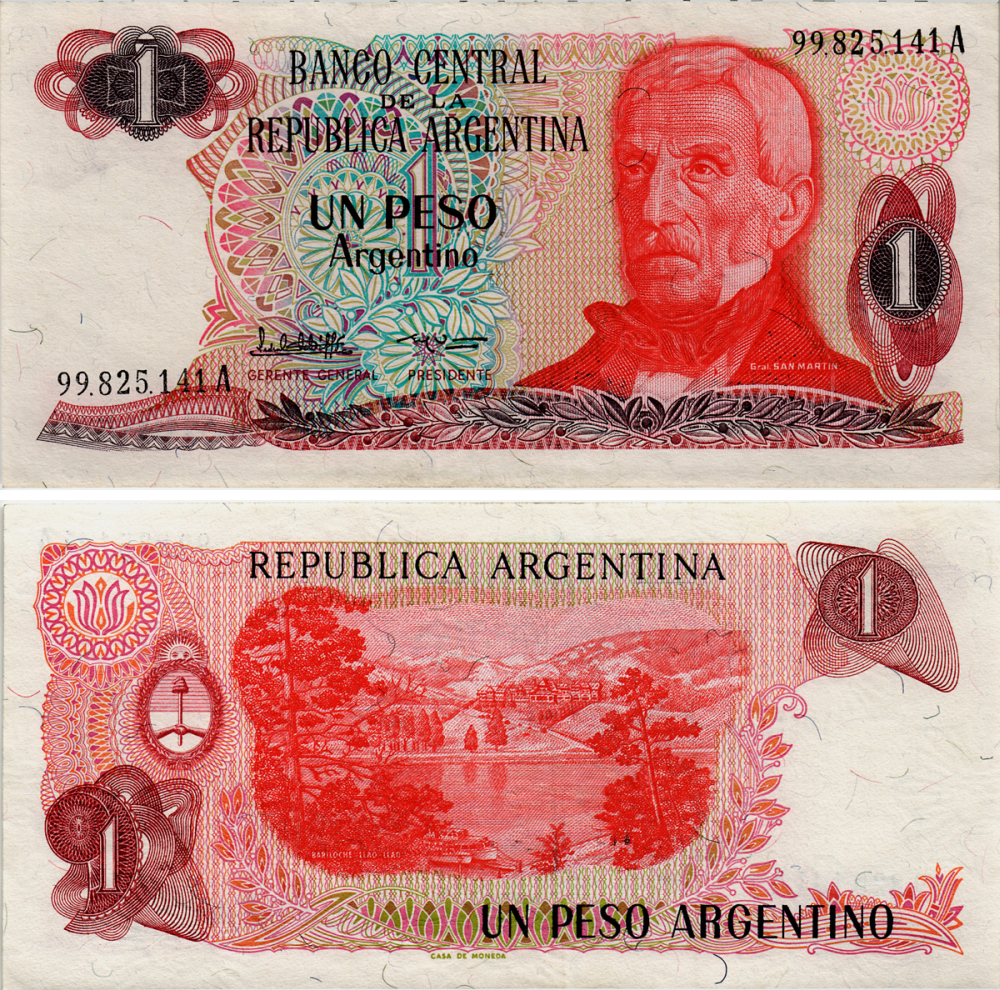 АРГЕНТИНА 1 ПЕСО 1984 СЕРИЯ А 99825, ГЕНЕРАЛ САН МАРТИН Pick 311a бумага UNC (ПРЕСС) 6293-36-2-1