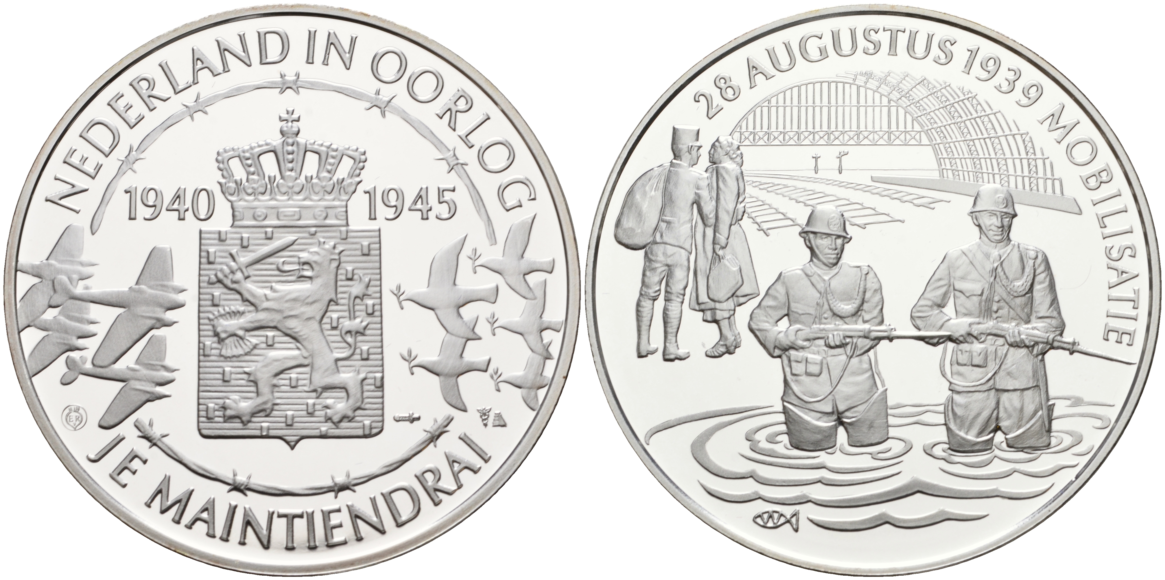 Нидерланды медаль ND Голландия в войне 1940-1945, мобилизация 28 августа 1939 года, 31,3 гр, 45,0 мм  серебро  PROOF  11-242-23