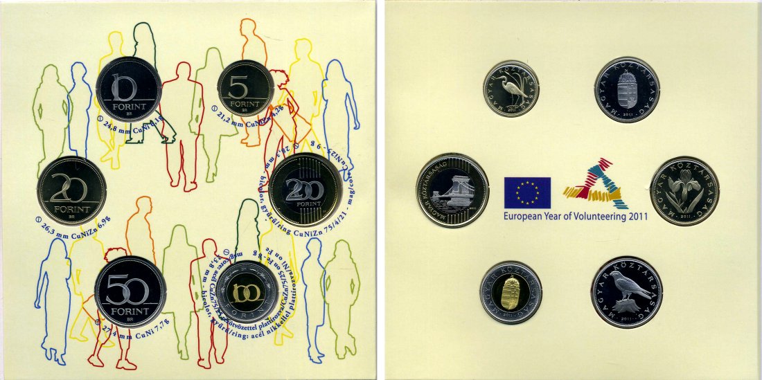 Венгрия набор из 6 монет 2011 волонтёры, официальный выпуск, в оригинальном картонном буклете, тираж 4000 экз. PROOF 00-000-00
