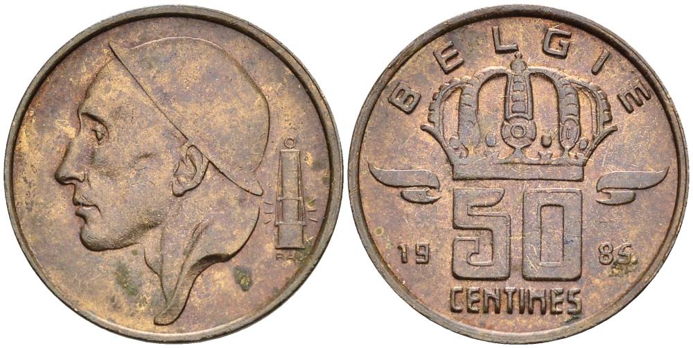 БЕЛЬГИЯ 50 САНТИМОВ 1985 BELGIE KM 149.1 бронза 4528-954