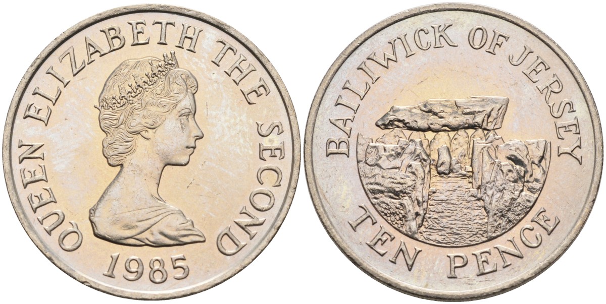 Джерси 10 пенсов 1985 Ла-Хуг-Би, Елизавета II (1952-) KM 57.1 медно-никель UNC 4583-215