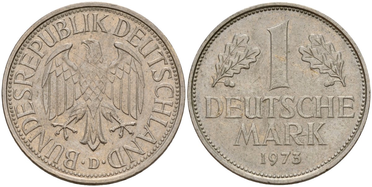 ФРГ 1 марка 1973 D KM 110, J. 385 медно-никель 4159-1126