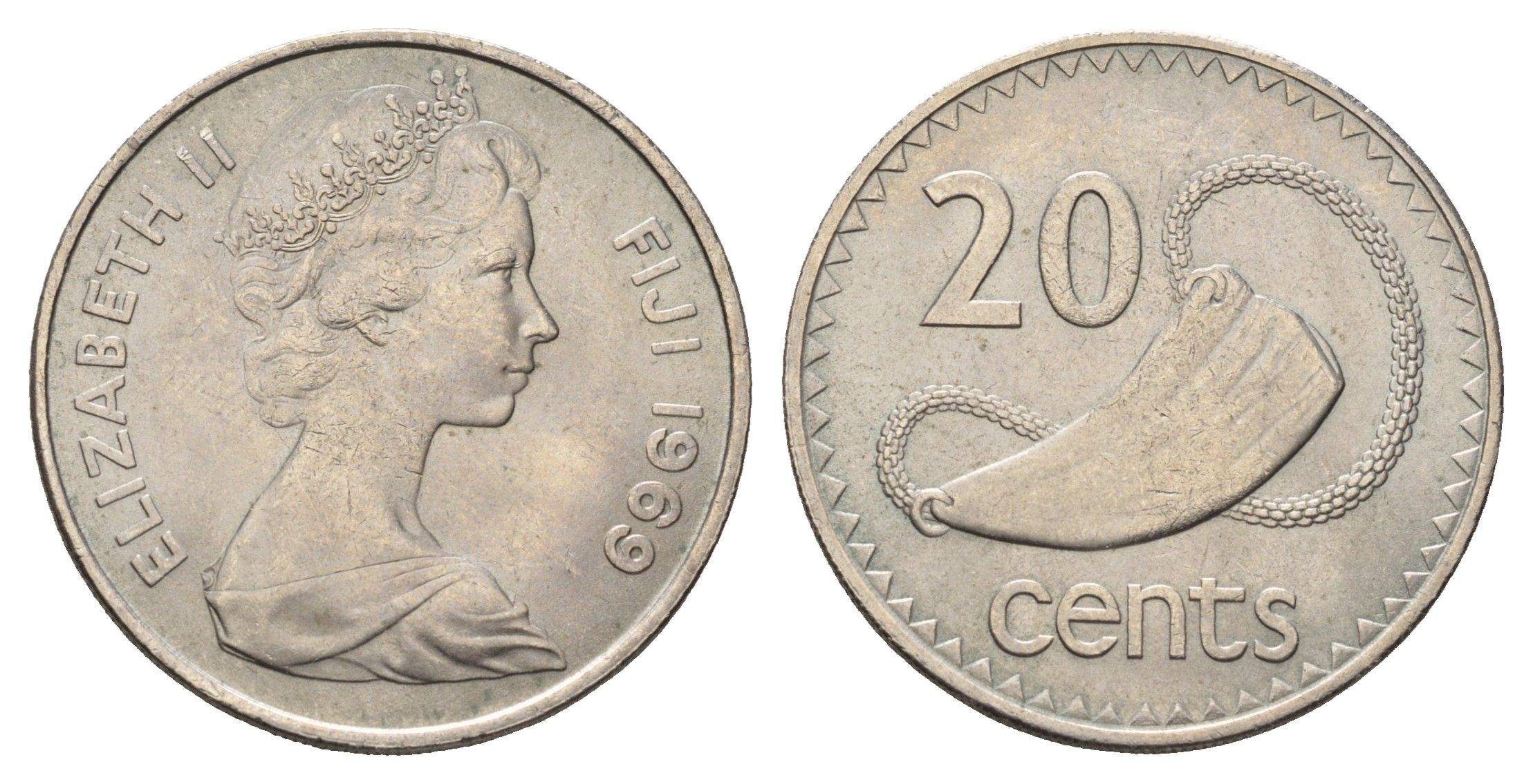 Фиджи 20 центов 1969 KM 31 медно-никель UNC 4119-542