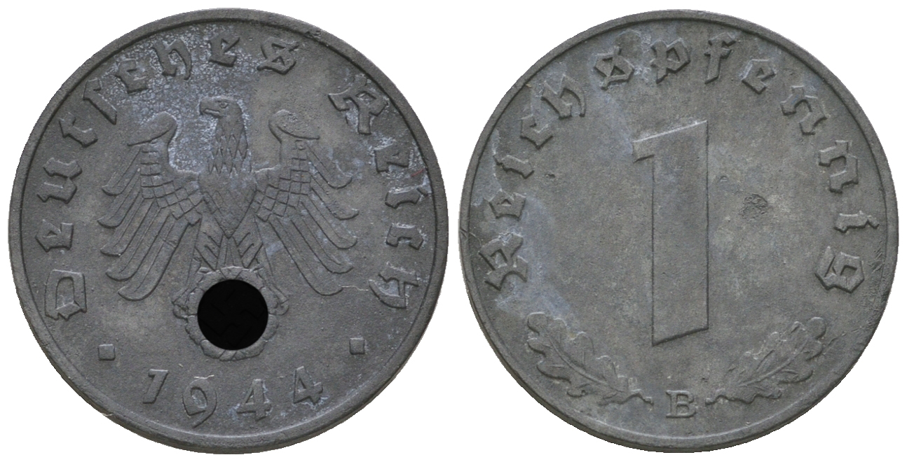 Германия 1 рейхспфенниг 1944 B KM 97, J. 369 цинк    4668-1138