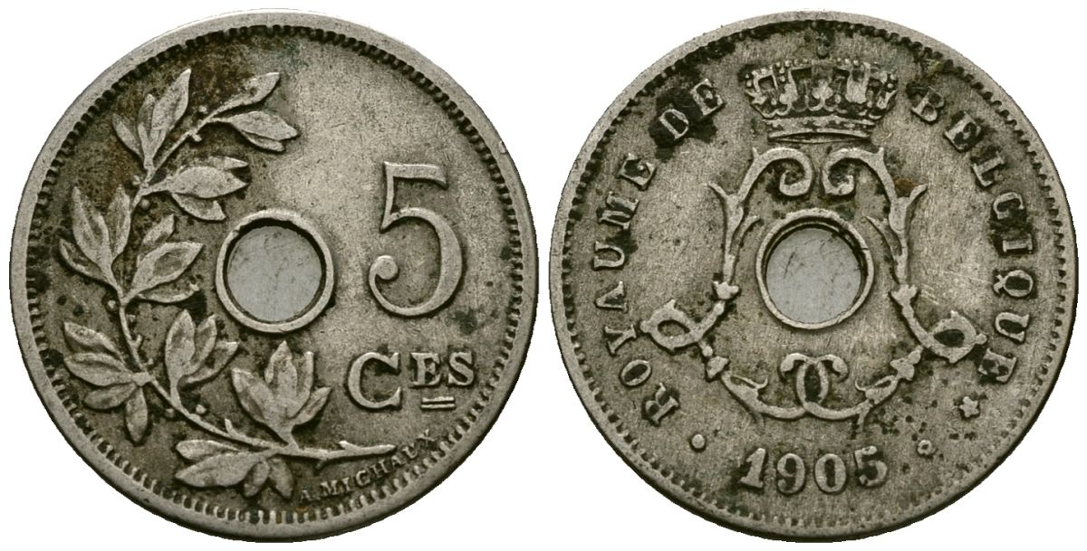 Бельгия 5 сантимов 1905 Belgique KM 54 медно-никель 4173-361