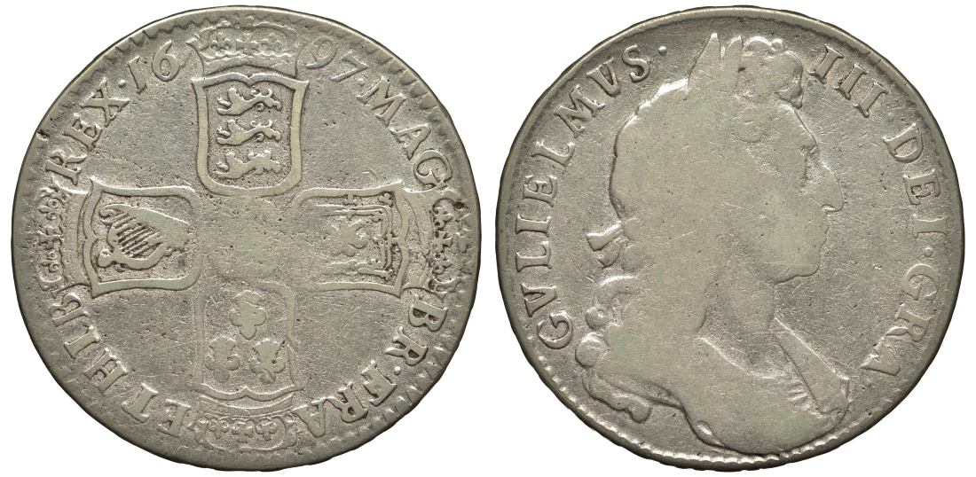 Англия 1/2 кроны 1697 Вильгельм III (1694-1702) Spink 3487 серебро 00-000
