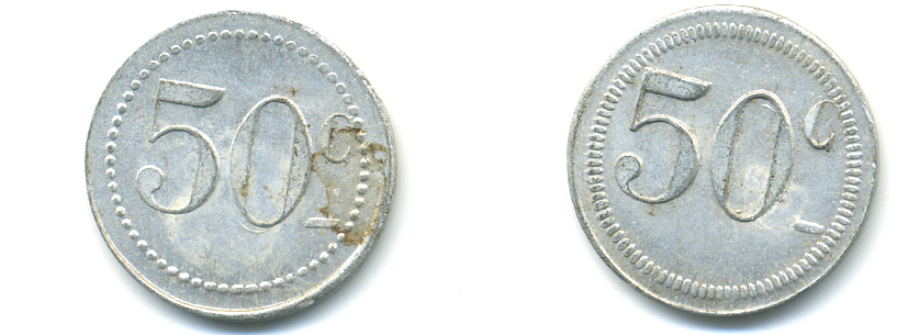 ФРАНЦИЯ 50 САНТИМОВ НАЧАЛО XX ВЕКА d 24 мм, вес около 1,0 гр., платежный жетон., платежный жетон алюминий 89-1046