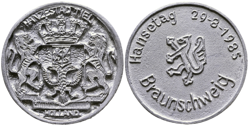 НИДЕРЛАНДЫ МЕДАЛЬ 1985 ГОРОД ТИЛЬ, БРАУНШВЕЙГ белый металл 4368-614