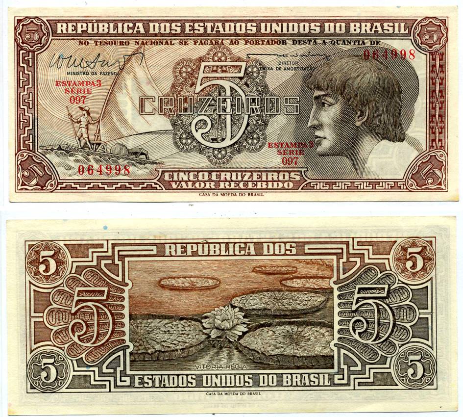 БРАЗИЛИЯ 5 КРУЗЕЙРО 1962 ПОДПИСЬ 10, СЕРИЯ 97 Pick 166b бумага UNC (ПРЕСС) 8608-34-1