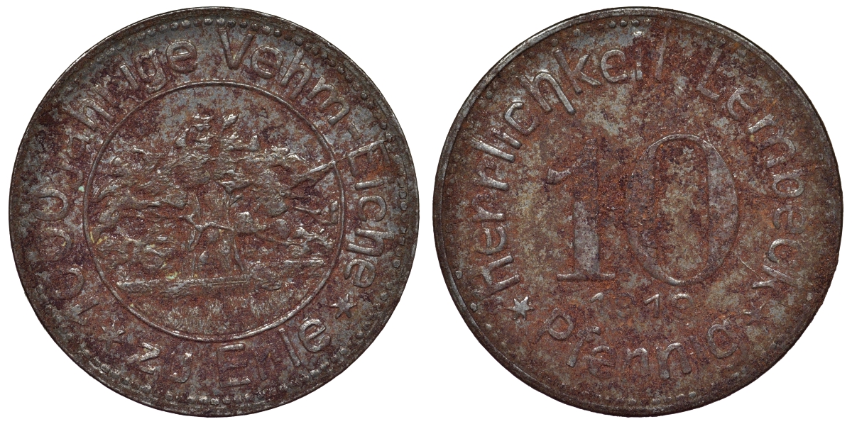 Германия, Лембек 10 пфеннигов 1919 Дорстен, Северный Рейн-Вестфалия, нотгельд Funck Nr. 286.2b железо 4119-457