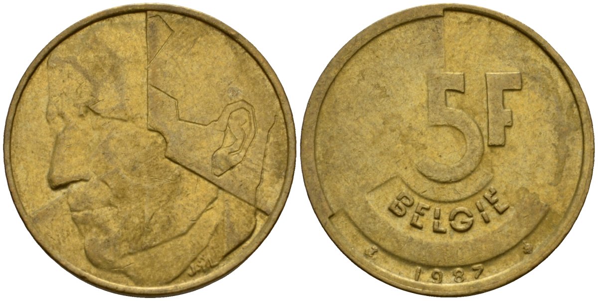 Бельгия 5 франков 1987 Belgie, Бодуэн I (1951-1993) KM 164 алюминиевая бронза 4601-314