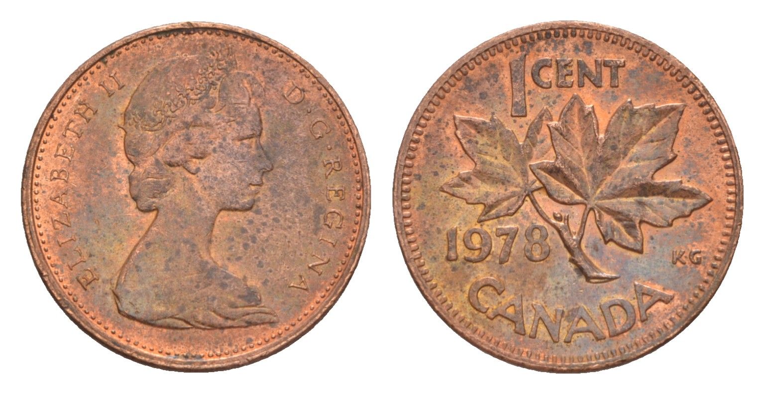 Канада 1 цент 1978 Елизавета II (1952-2022), кленовый лист KM 59 бронза 4639-352
