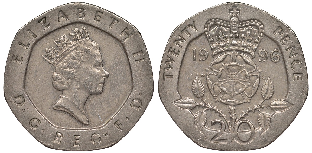 Великобритания 20 пенсов 1996 Елизавета II (1952-2022) KM 939, Spink 4361 (G2) медно-никель 4122-1127