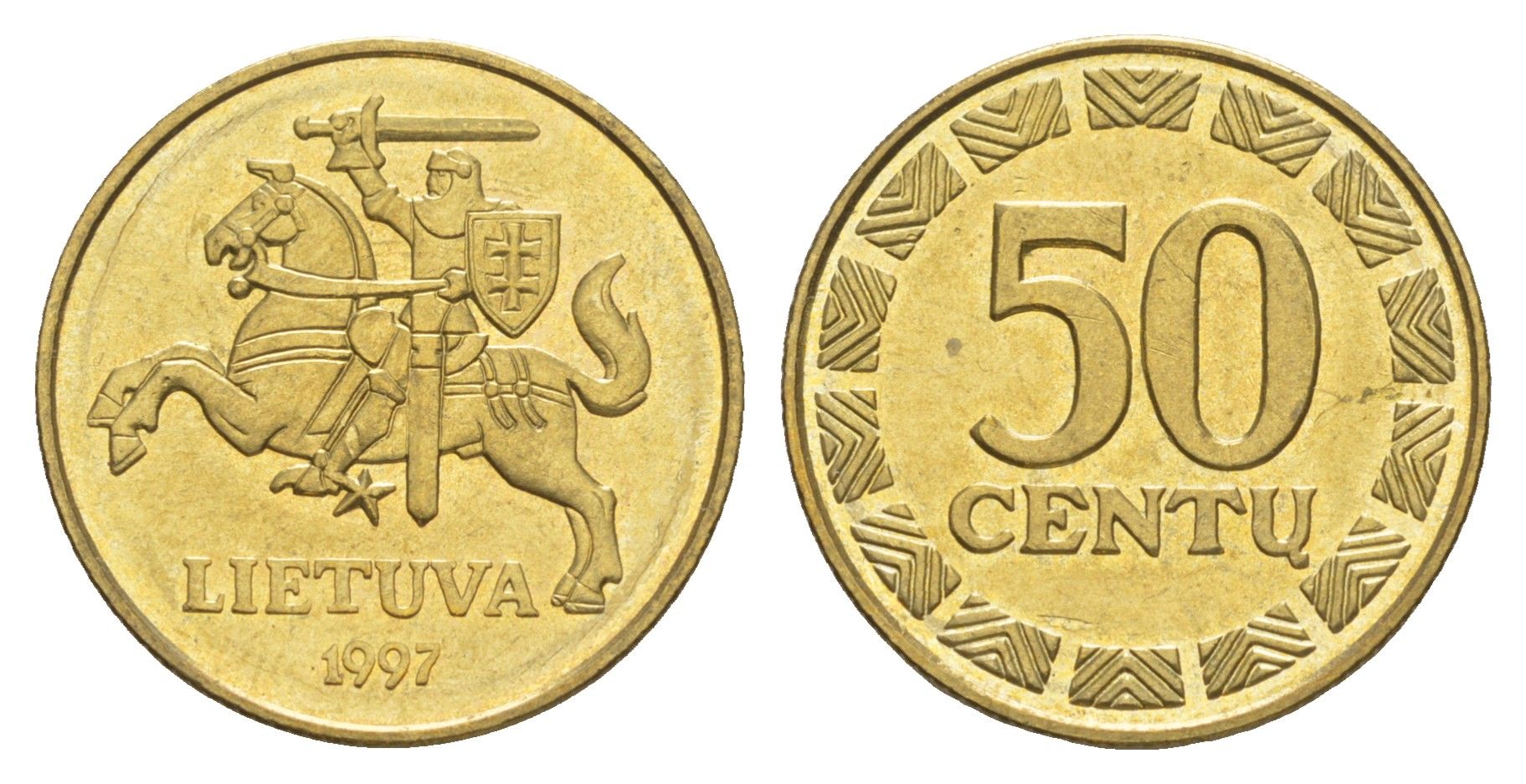 Литва 50 центов 1997 KM 108 никель латунь UNC 4566-617