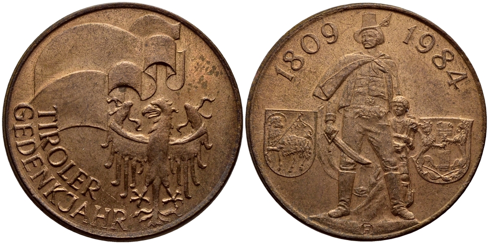 Нидерланды жетон 1984 175 лет памяти Тироля (1809-1984)  плакировка медью    4610-634