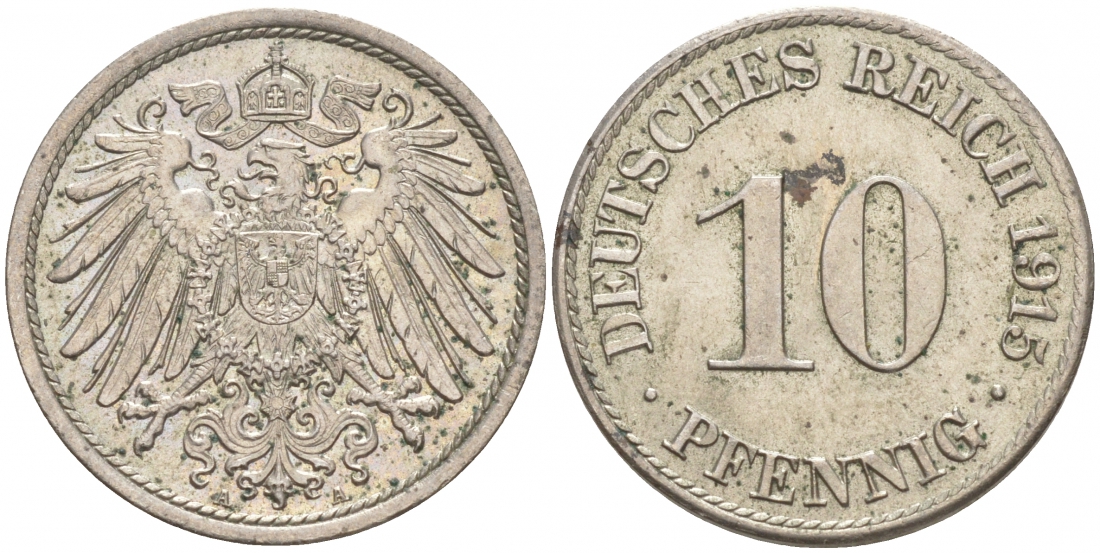 ГЕРМАНИЯ 10 ПФЕННИГОВ 1915 A J. 13, KM 12 медно-никель 73-1617